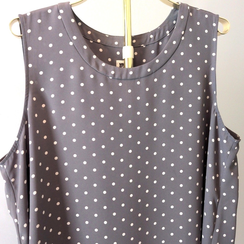 Anne Klein Womens XL Sleeveless Shell Blouse Gray White Polka Dot 102W7X9277 - Picture 3 of 11